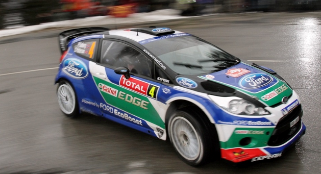 A Ford Fiesta RS driven by Peter Solberg competing in the WRC Rally 